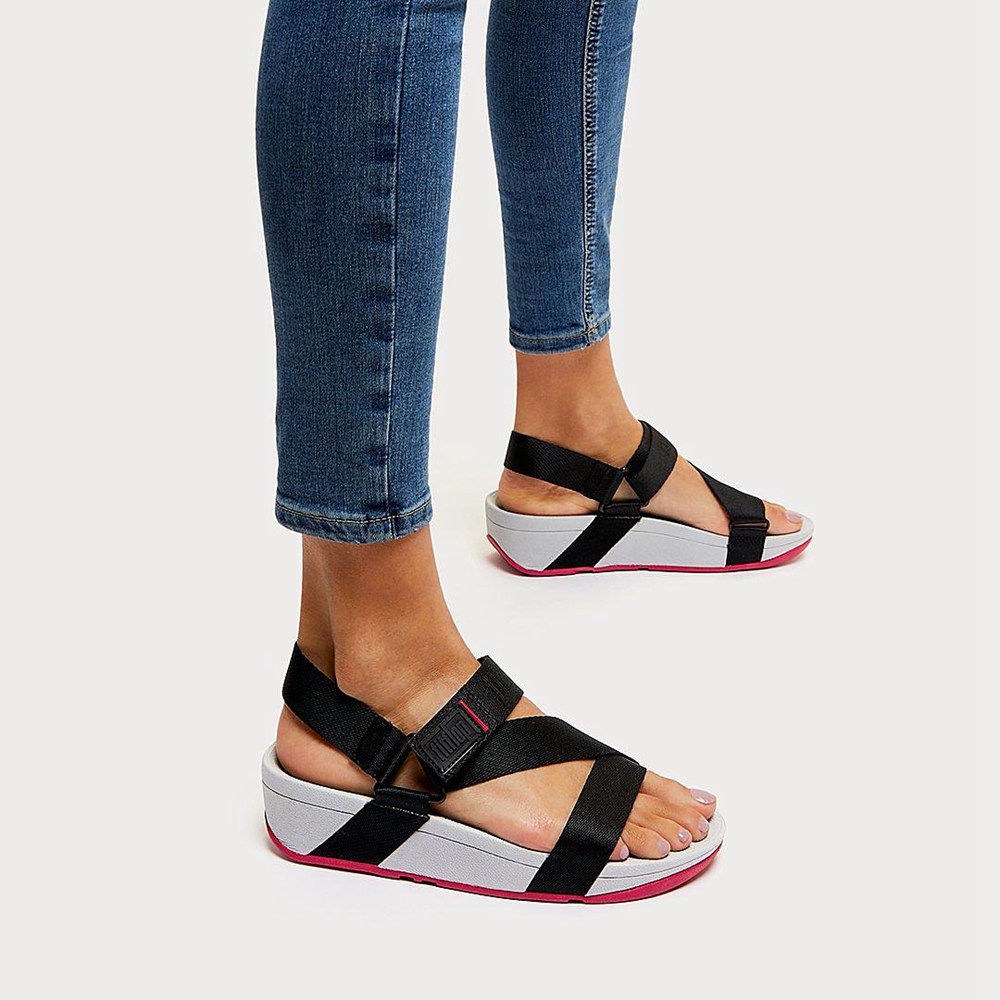 Fitflop Womens Sandals - Surfa Woven Logo Z-strap - Black/Grey - 437-PIGUHS